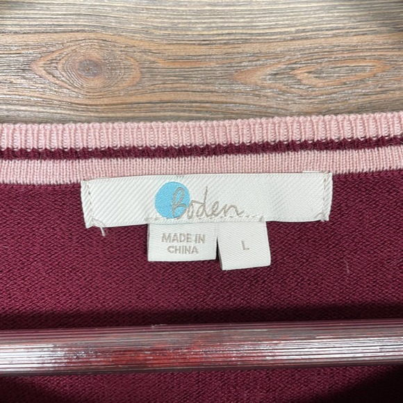Boden Berwick Striped Sleeve Maroon Red Sweater - Picture 4 of 11